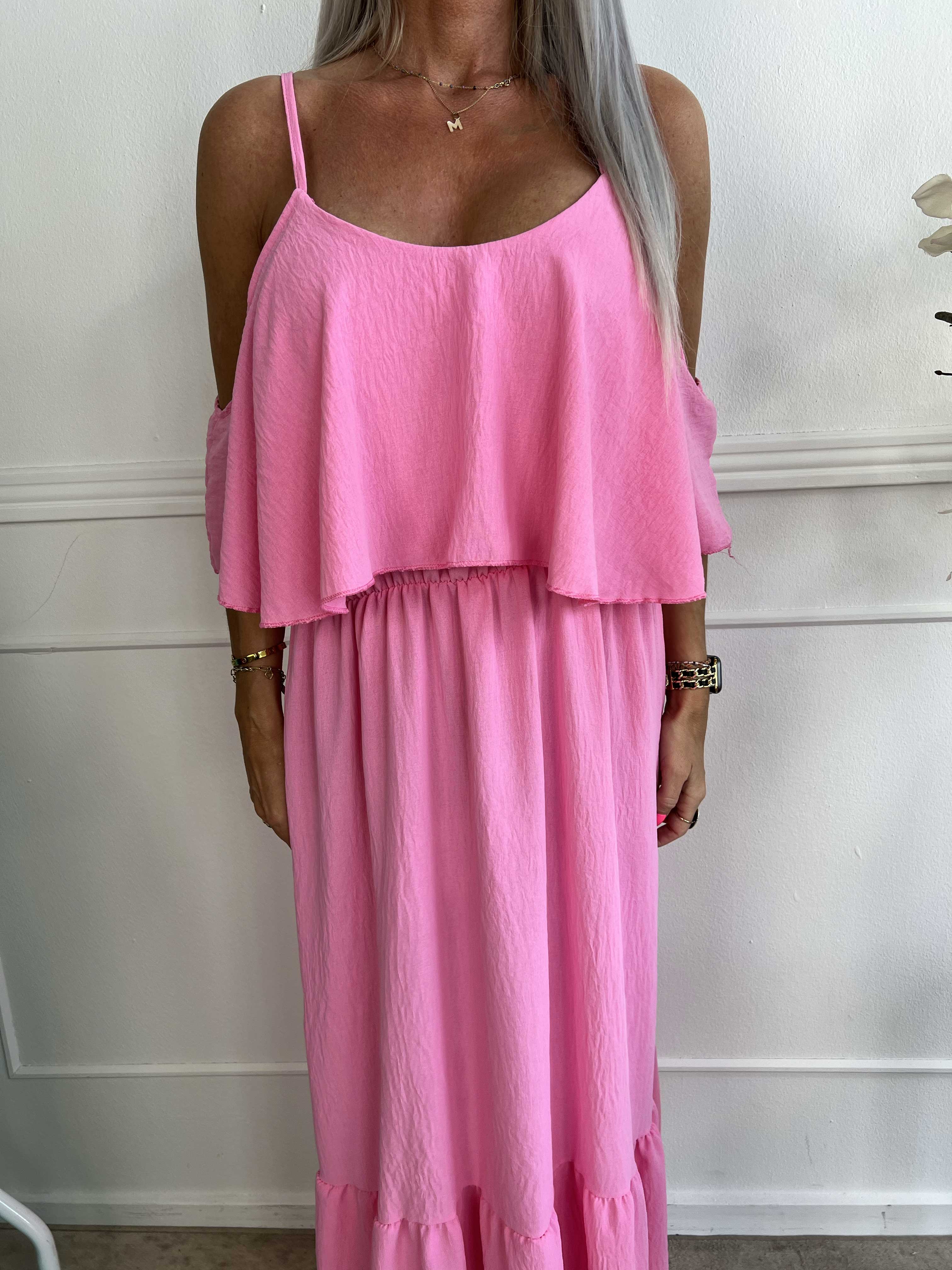 Adelisa - Sød lang stropkjole med flæser